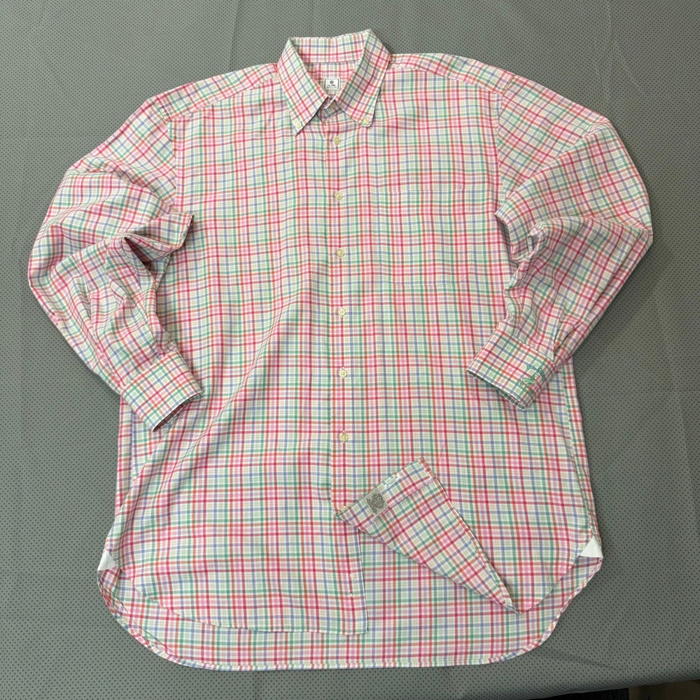 Peter Millar Button Down Men L Pink Pastel Plaid US Open 2009 Bethpage Golf
